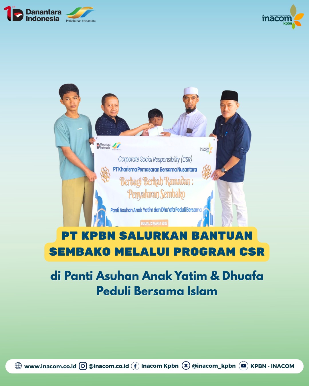 PT KPBN SALURKAN BANTUAN SEMBAKO MELALUI PROGRAM CSR DI PANTI ASUHAN ANAK YATIM & DHUAFA PEDULI BERSAMA ISLAM